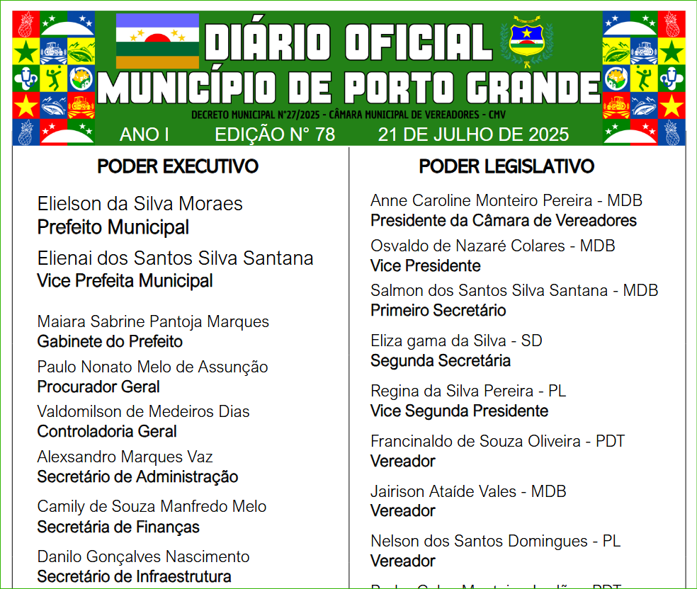 DIÁRIO OFICIAL - EDIÇÃO N° 78 - 21 DE JULHO DE 2025